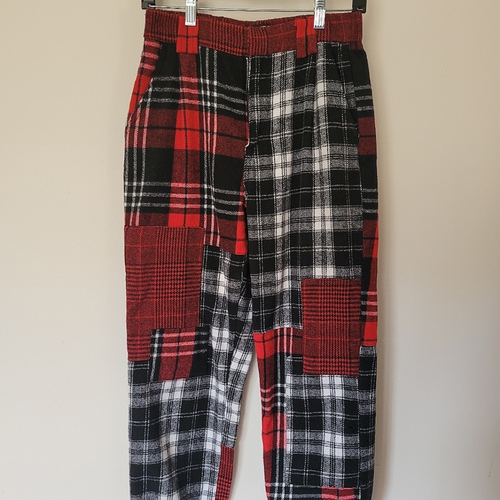 Hot Topic Red Plaid Patchwork Jogger Pants Size S